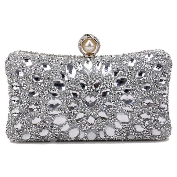 Rhinestone Silver Evening Clutch - Picture 1 of 12